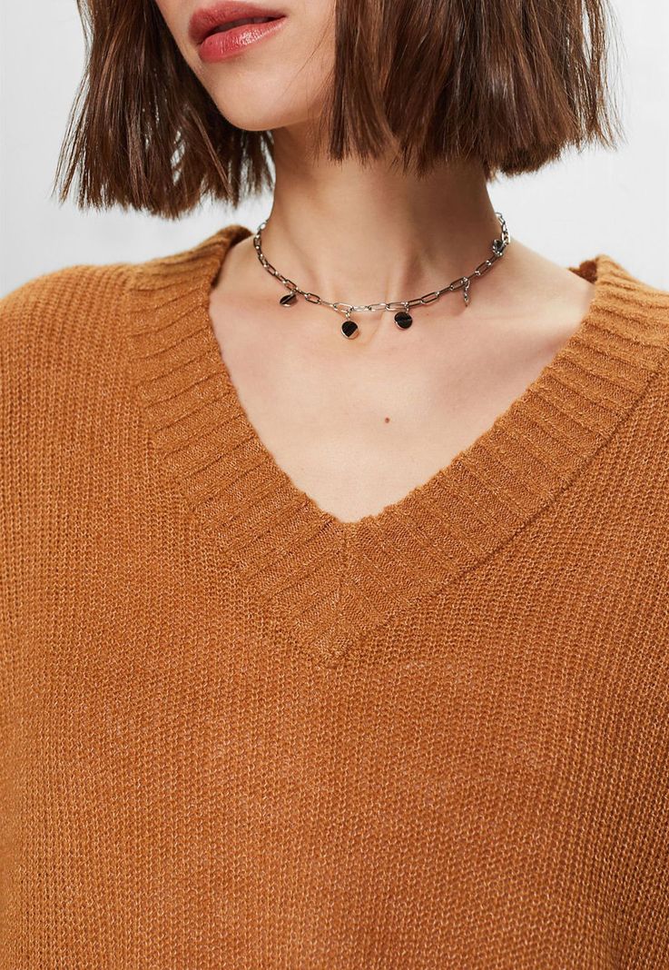 Sweater cuello en v con hombros caídos Mujer Esprit Naranja-2