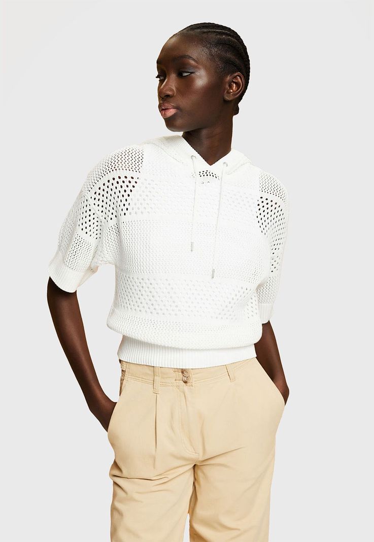 Sweater Calado Con Capucha Mujer Esprit