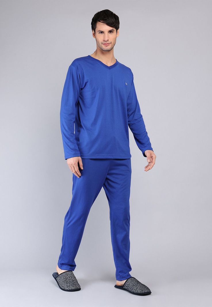Pijama Largo Cuello V Arrow P1I3121AZ Azul S