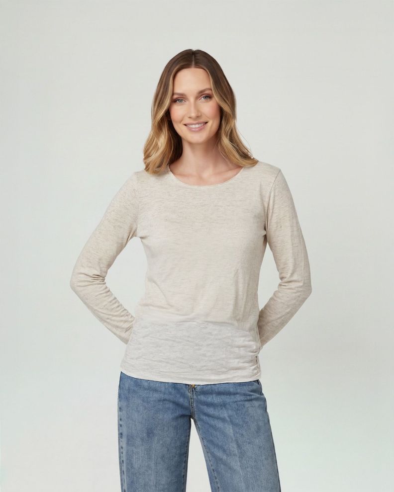 Polera Mujer Elisa Slim Fit Cuello Redondo Manga Ajustada Blanco Lineatre