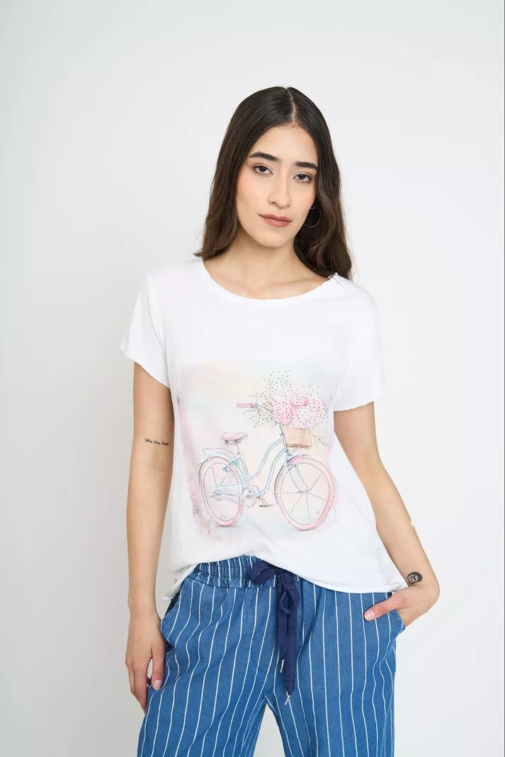 Polera Mujer Bicicleta Blanca Lineatre... a $30.990