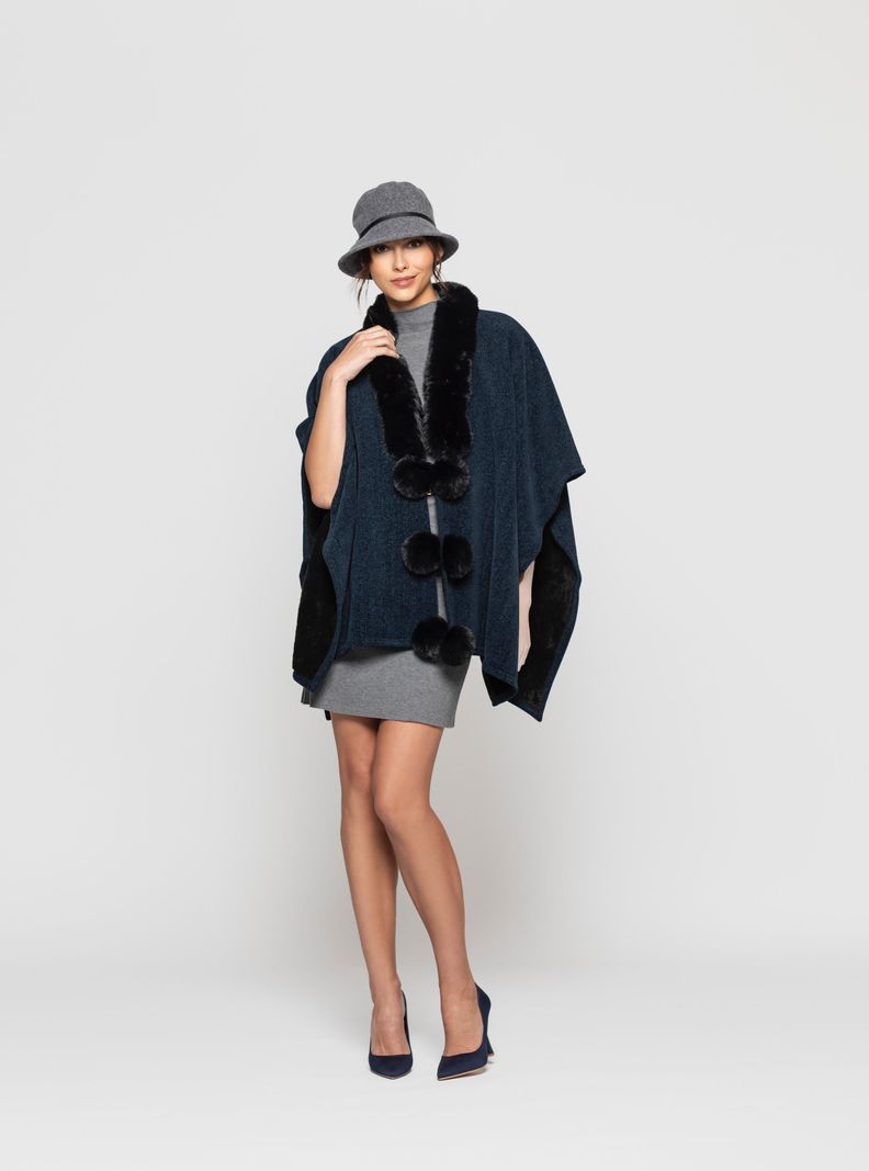 Poncho Mujer Elia Azul Lineatre-0