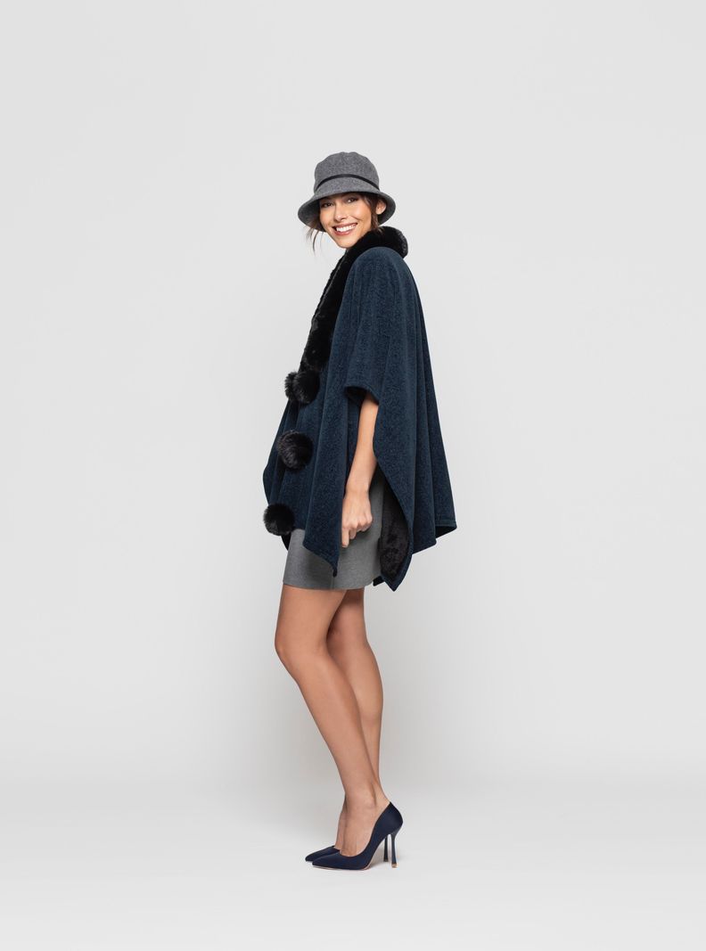 Poncho Mujer Elia Azul Lineatre-2