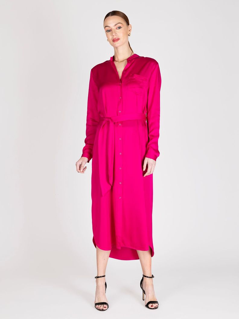 Vestido Camisero Satinado Fucsia Lineatre-0
