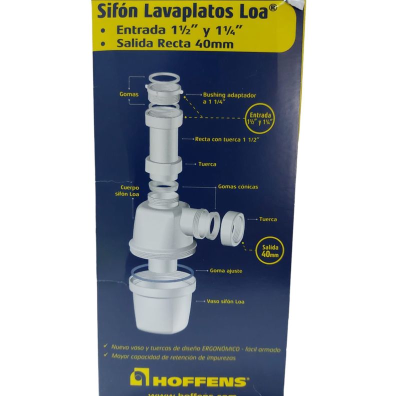 Sifón Lavaplatos Loa Salida Recta Entrada 1 1/2 Y 1 1/4-3