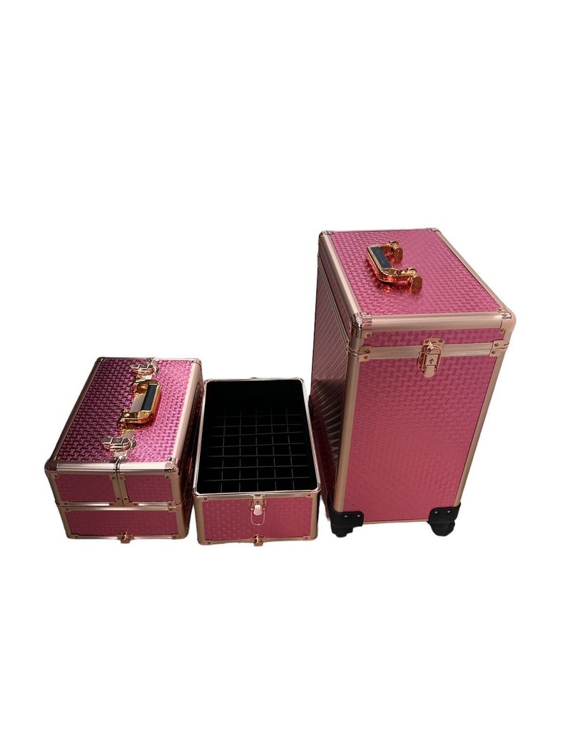 Maleta de Maquillaje Manicura Profesional Rosa Brillo-2
