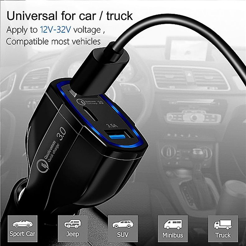 Cargador Rapido Auto Tipo C Y USB Doble -2