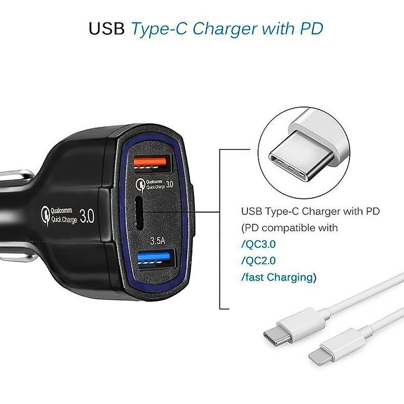 Cargador Rapido Auto Tipo C Y USB Doble -1