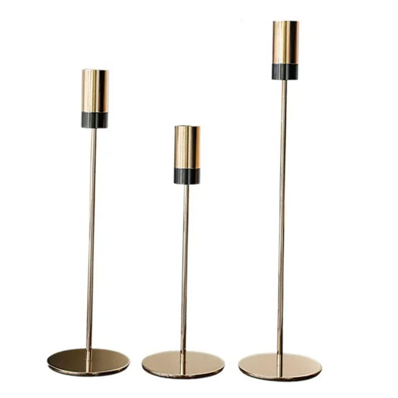 Candelabro 3 Piezas Porta Vela Centro de Mesa Oro Frances -0