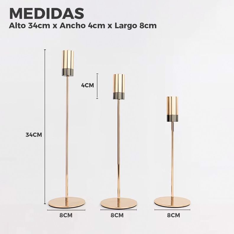 Candelabro 3 Piezas Porta Vela Centro de Mesa Oro Frances -2