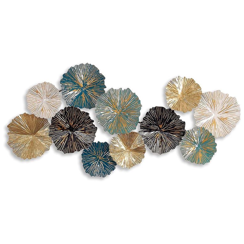 Cuadro Decorativo Adorno Pared Metalico Hojas de Loto-0