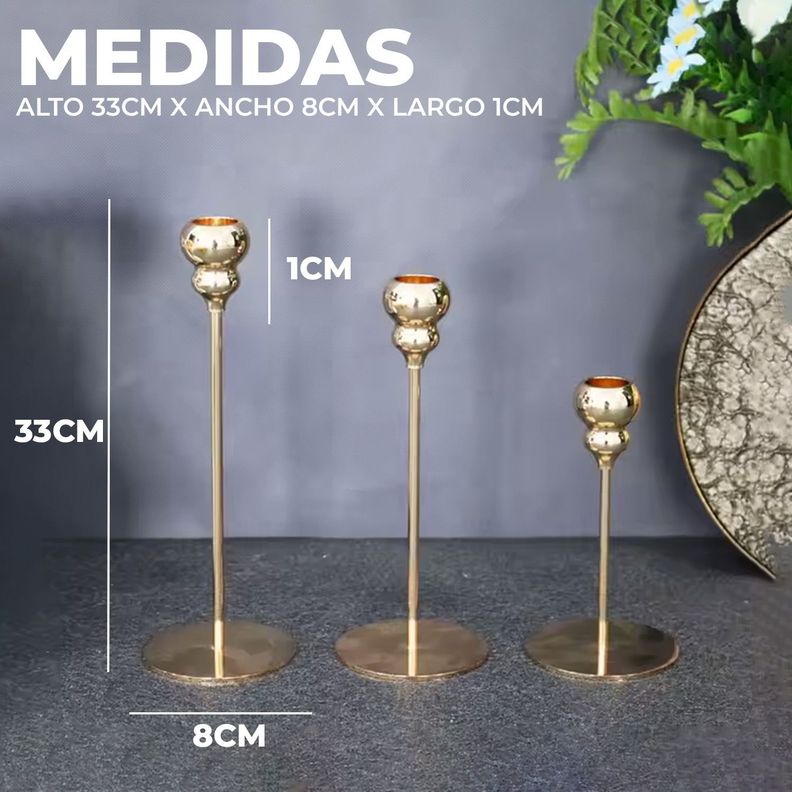 Candelabro 3 Piezas Porta Vela Centro de Mesa Cuenco Gold-2