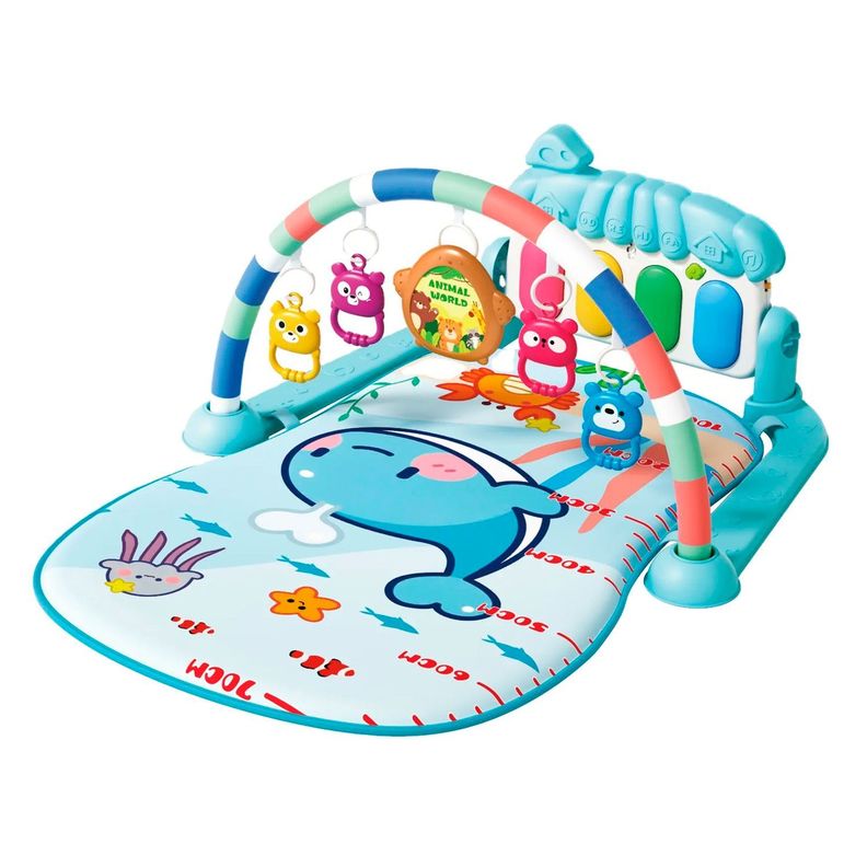 Gimnasio Alfombra Bebe Piano 3 en 1 Fluffy Whale Celeste-0
