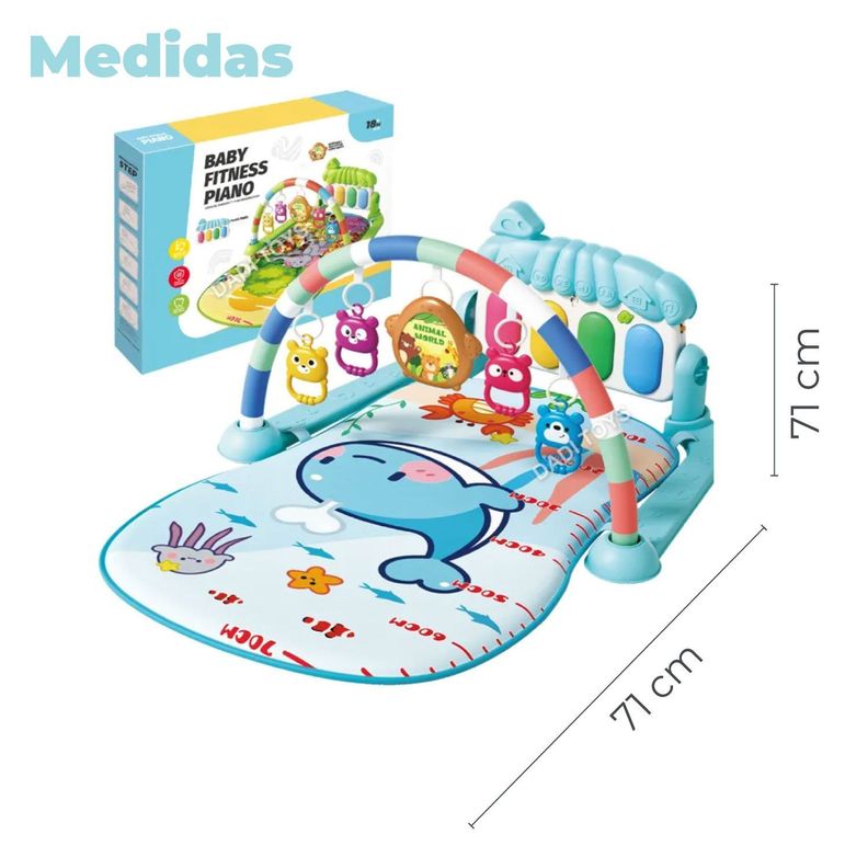 Gimnasio Alfombra Bebe Piano 3 en 1 Fluffy Whale Celeste-1