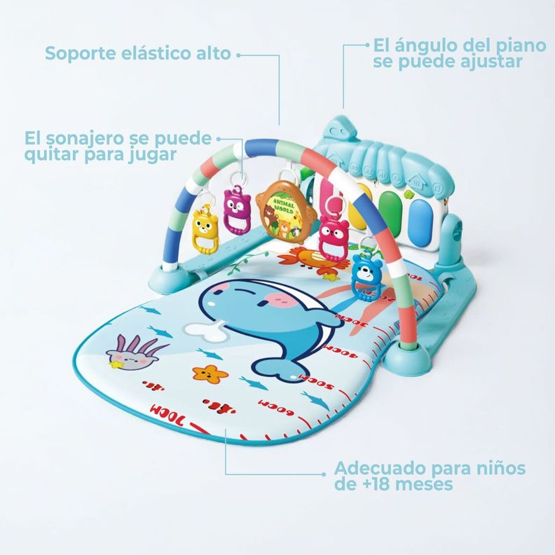 Gimnasio Alfombra Bebe Piano 3 en 1 Fluffy Whale Celeste-2