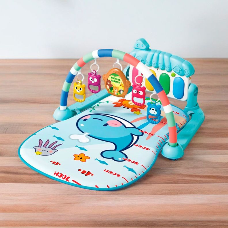 Gimnasio Alfombra Bebe Piano 3 en 1 Fluffy Whale Celeste-3