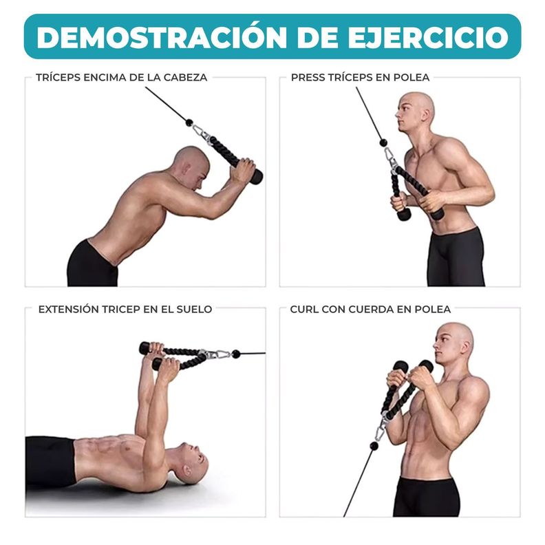 Cuerda Soga Para Tricep, Bicep, Polea, Mancuernas Gym-4