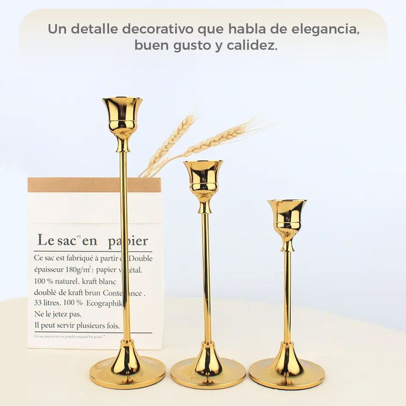 Candelabro 3 Piezas Porta Vela Centro Mesa Campana Europeo-1