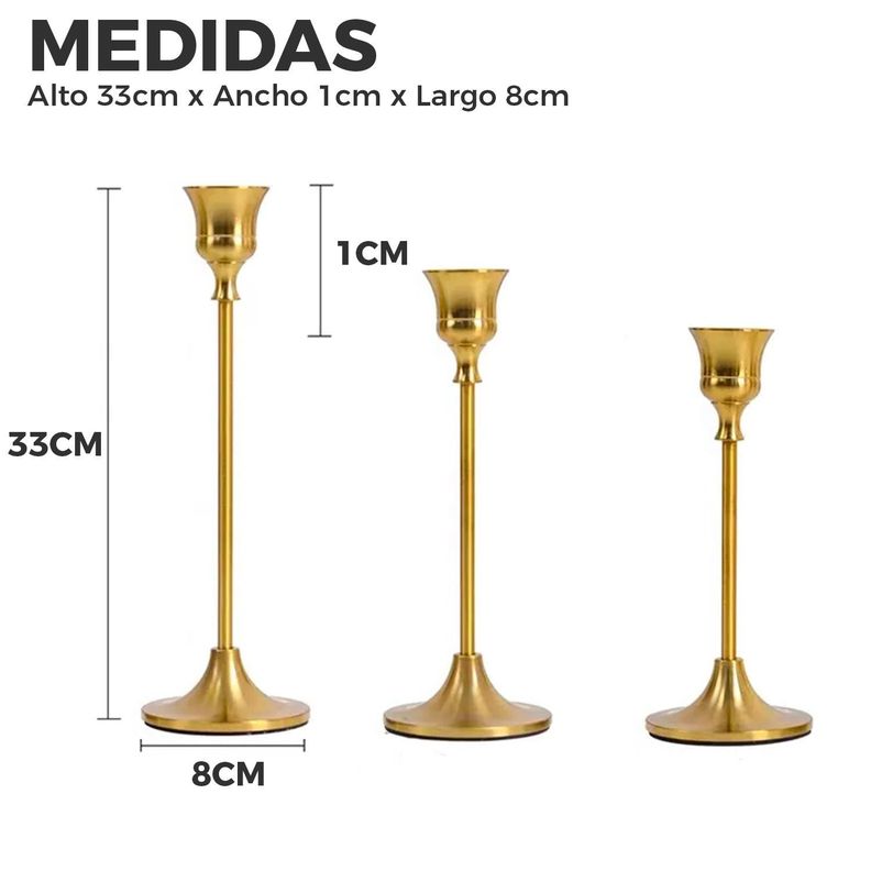 Candelabro 3 Piezas Porta Vela Centro Mesa Campana Europeo-2