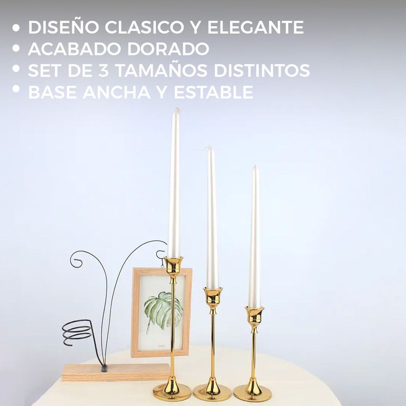 Candelabro 3 Piezas Porta Vela Centro Mesa Campana Europeo-3
