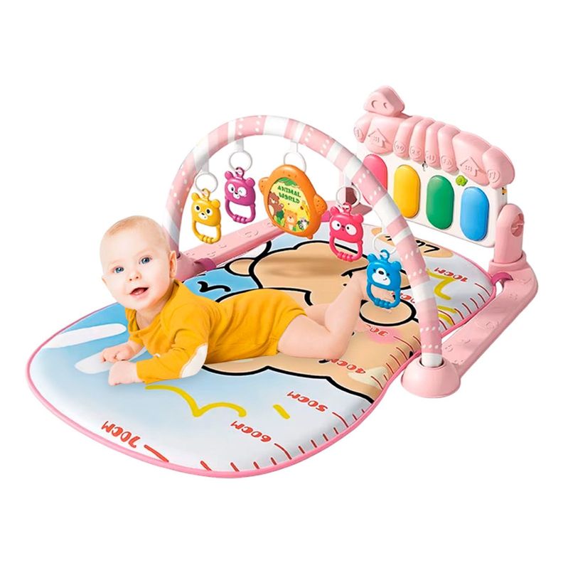 Gimnasio Alfombra Bebe Piano 3 en 1 Little Bear Rosado-0