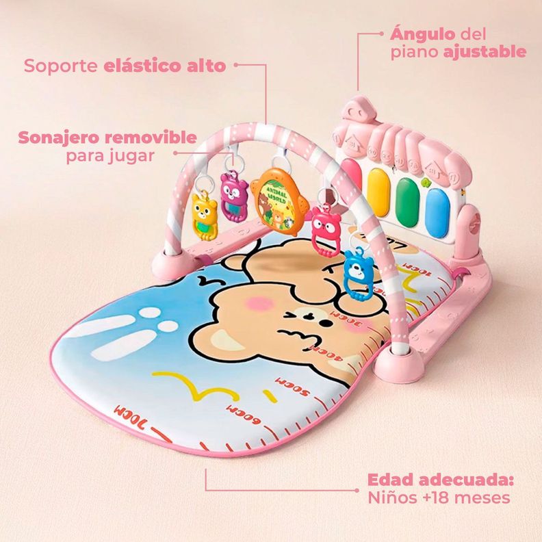 Gimnasio Alfombra Bebe Piano 3 en 1 Little Bear Rosado-3