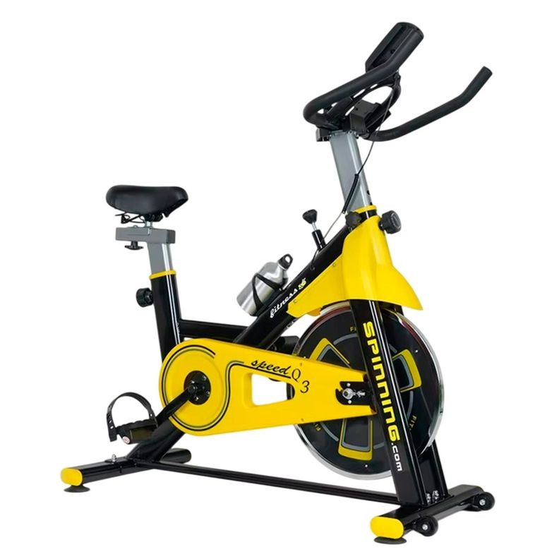 Bicicleta Spinning Profesional Q3 Pro 6 kg + Monitor Amarilla-0