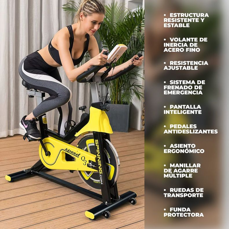 Bicicleta Spinning Profesional Q3 Pro 6 kg + Monitor Amarilla-1