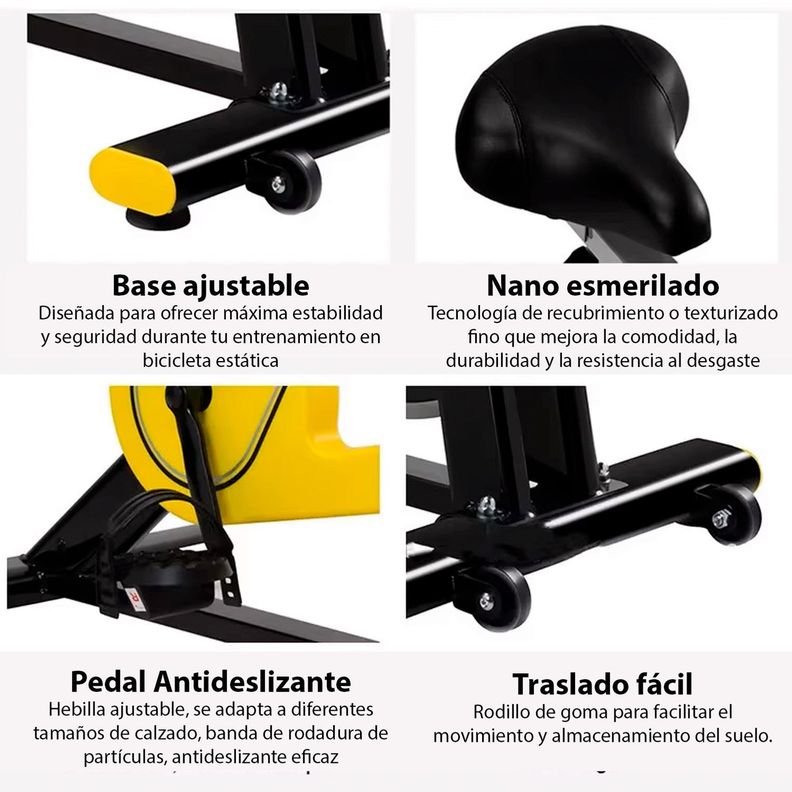 Bicicleta Spinning Profesional Q3 Pro 6 kg + Monitor Amarilla-4