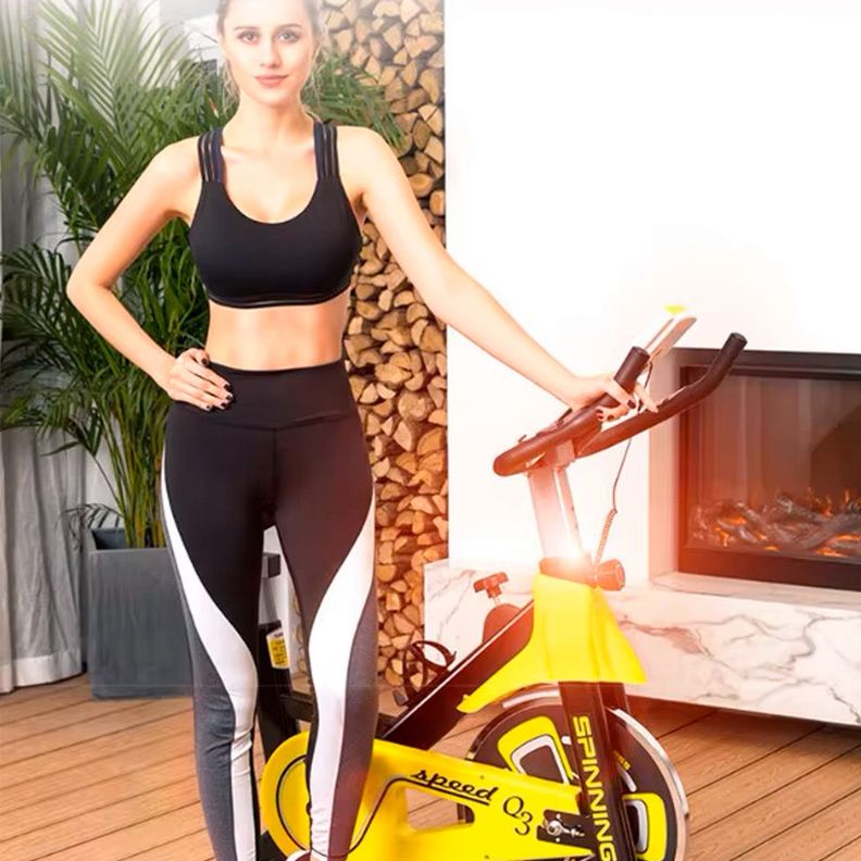 Bicicleta Spinning Profesional Q3 Pro 6 kg + Monitor Amarilla-5