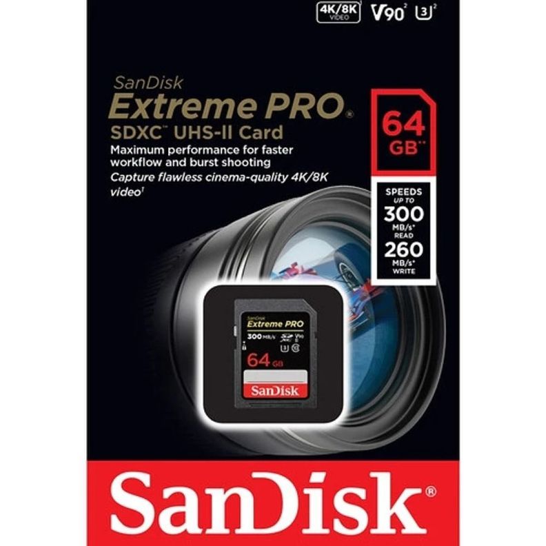 Tarjeta de memoria SD Sandisk Extreme Pro 64GB 300MB s UHS II V90