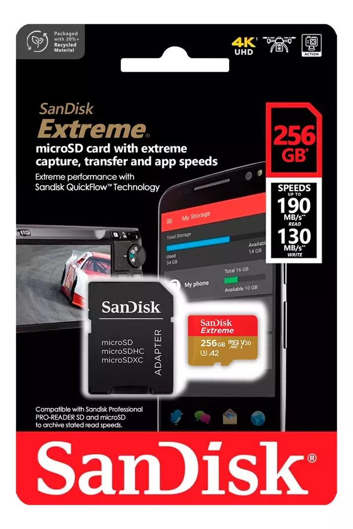 Memoria Micro Sd Sandisk Extreme 256 Gb 190mb/s U3 A2 V30 4k-6