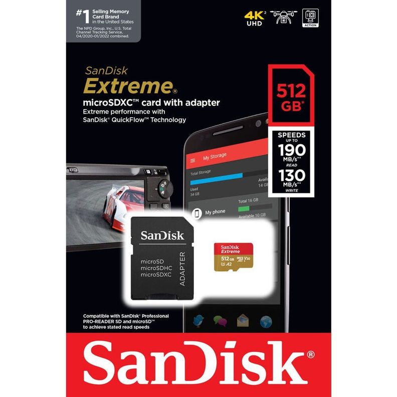 Memoria Micro Sd Sandisk Extreme 512 Gb 190mb/s U3 A2 V30 4k-3