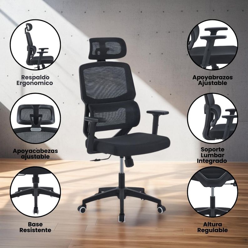 Silla De Oficina Ejecutiva Mesh Ergonomica Negro-6