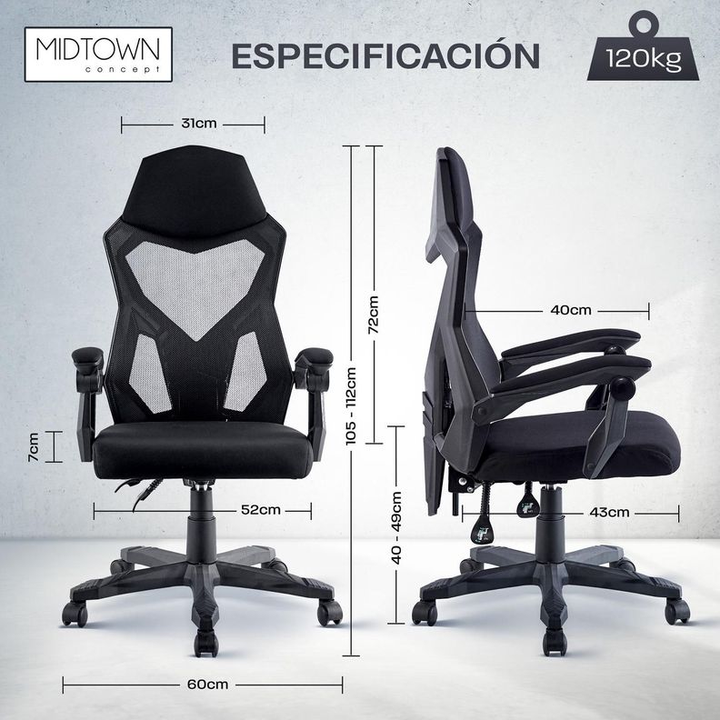 Silla de Escritorio Oficina Gamer Ergonómica Pro Mesh Midtown-7