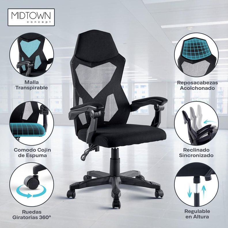 Silla de Escritorio Oficina Gamer Ergonómica Pro Mesh Midtown-8