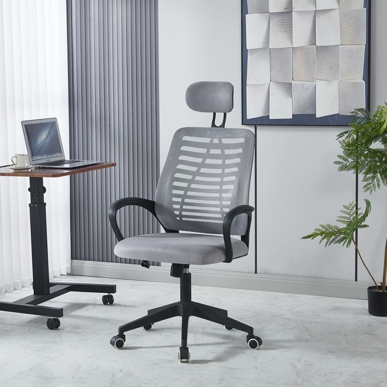 Silla De Oficina Mesh Con Cabezal Gris Midtown-3
