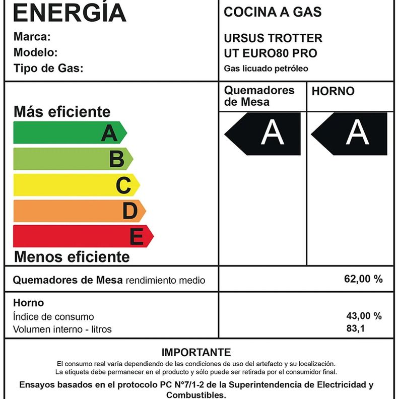 COCINA URSUS TROTTER EURO 80CM 5 PLATOS PRO GAS LICUADO-4