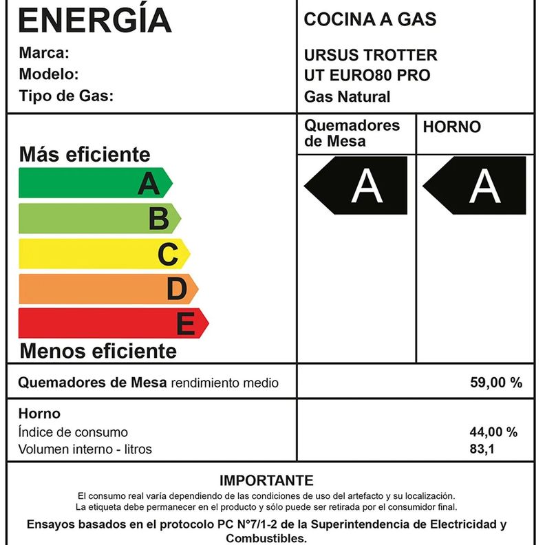 COCINA URSUS TROTTER EURO 80CM  5 PLATOS PRO GAS NATURAL-4
