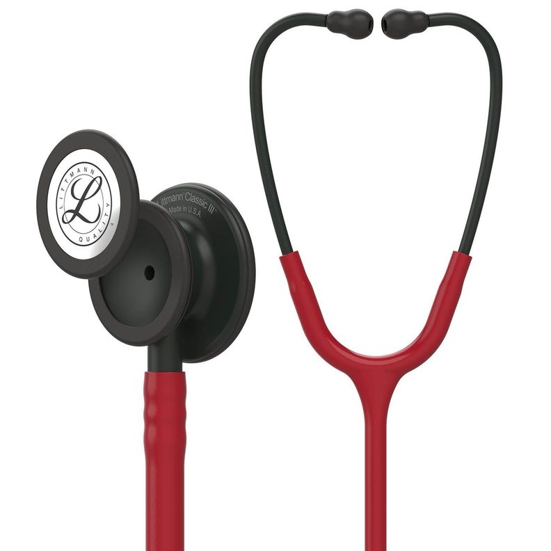 Fonendoscopio-Estetoscopio Littmann Classic Iii Burdeo Acabado Negro 5868 + Estuche Negro-0