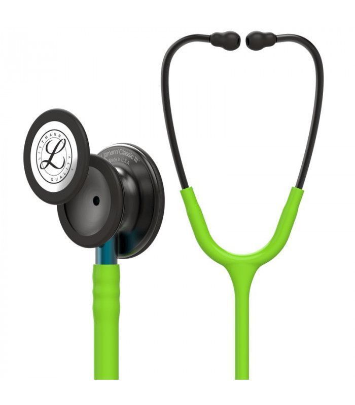 Fonendoscopio Littmann Classic III Verde Lima Acabado Negro Vastago Azul 5875