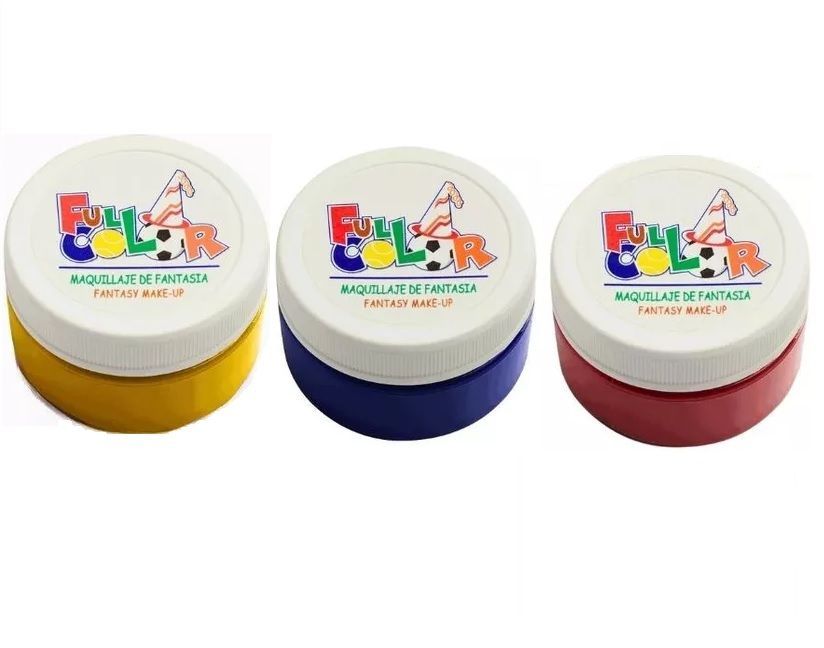 Pack 3 Pinturas Maquillaje Fantasia Full Color (Amarillo Azul Rojo) Surtido