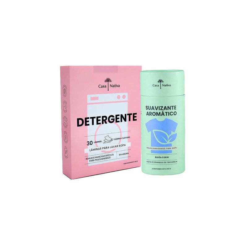 Pack Detergente Láminas SIn Aroma y Suavizante Bahía Co-0