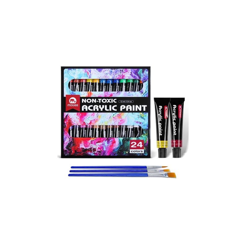 Pintura Acrílica 24 Colores Oleo Incluye Pinceles Set Mobee-0