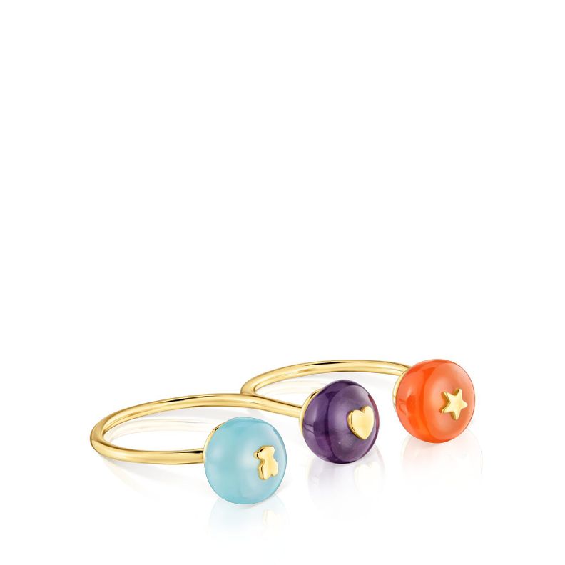 Anillo abierto doble de oro y gemas TOUS Balloon-1