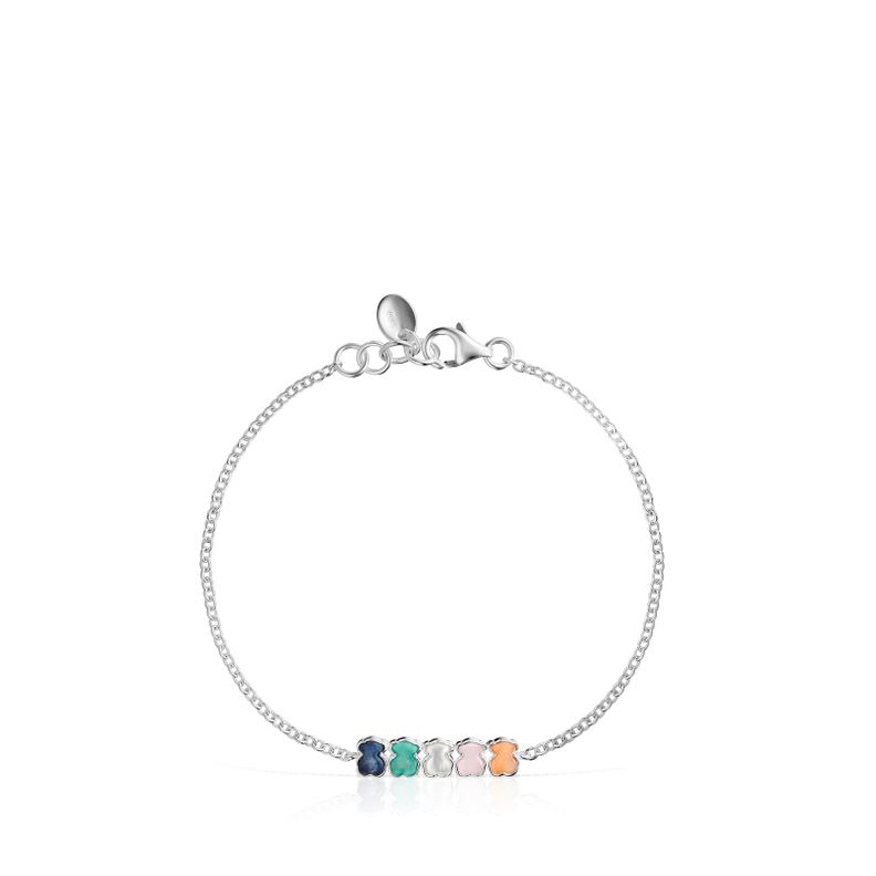 Pulsera Tous Mini Color de Plata con Gemas-1