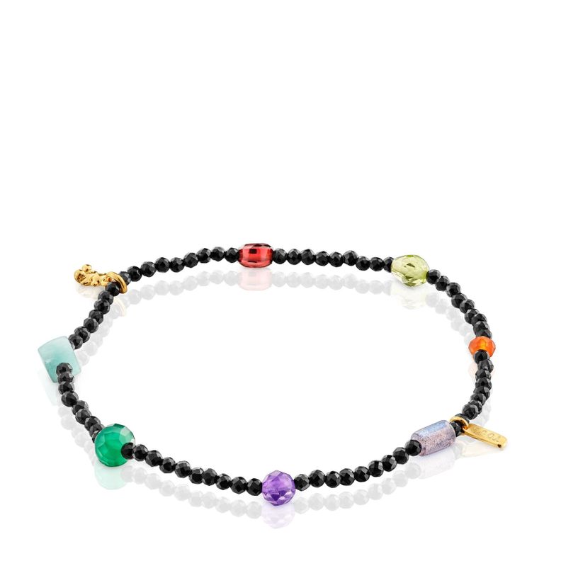 Pulsera elástica con baño de oro 18 kt sobre plata y onix-2