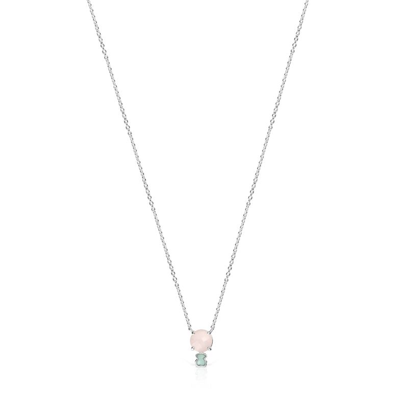 Collar Tous Mini Color de Plata con Cuarzo rosa y Amazonita-0