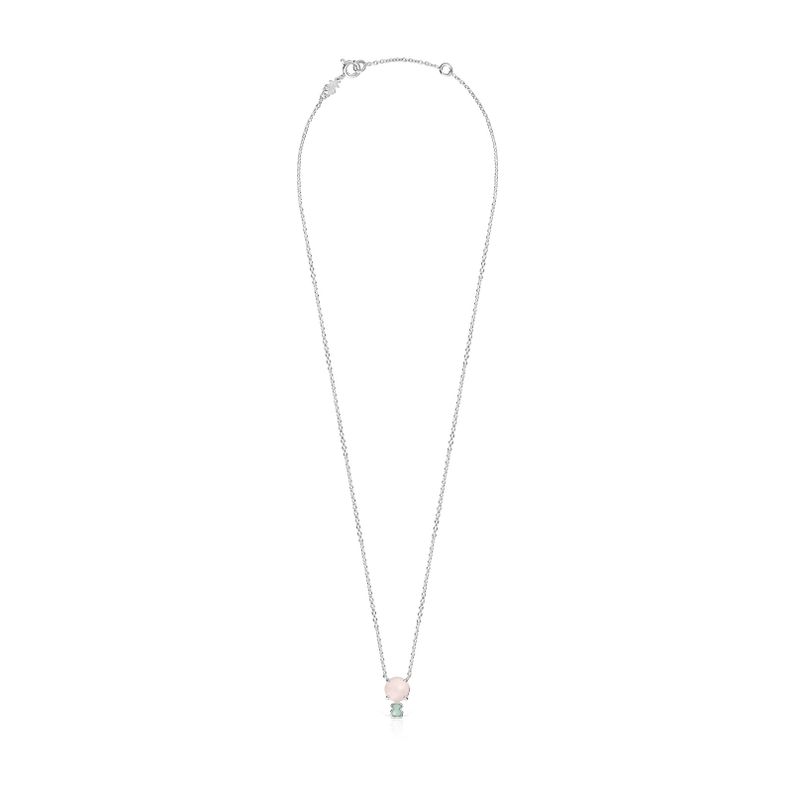 Collar Tous Mini Color de Plata con Cuarzo rosa y Amazonita-1