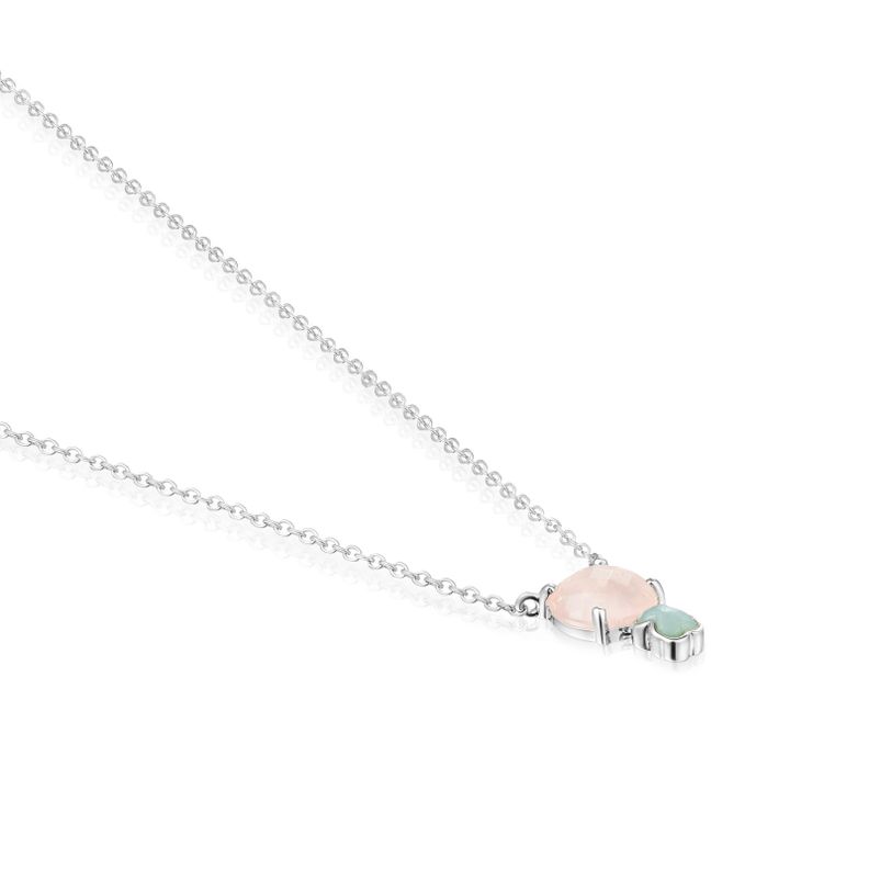 Collar Tous Mini Color de Plata con Cuarzo rosa y Amazonita-2